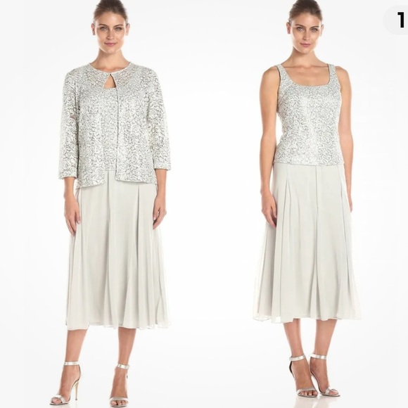 Alex Evening two piece sequins  jacket dress size 6P mother of bride evening - Picture 1 of 15